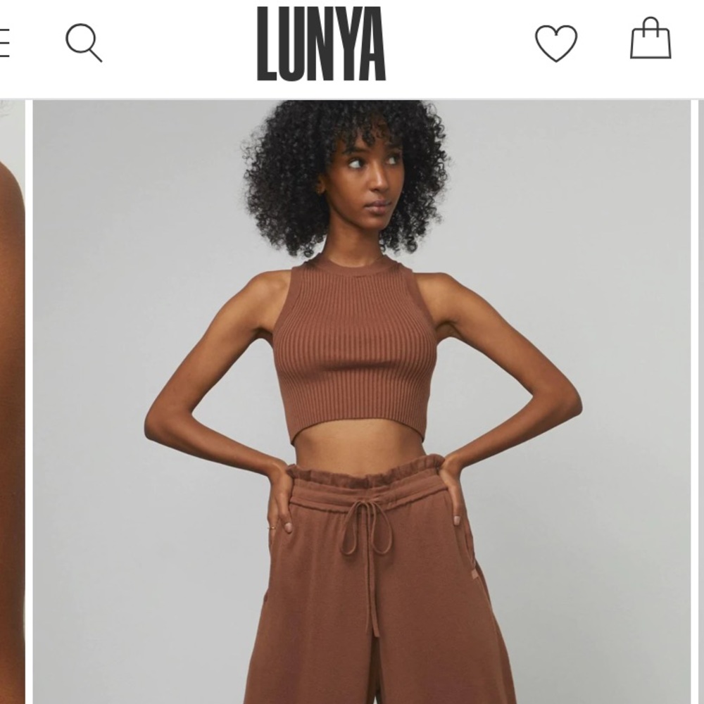 LUNYA Cozy Cotton ribbed crop top racer back Brown tank, Size Small, NWOT